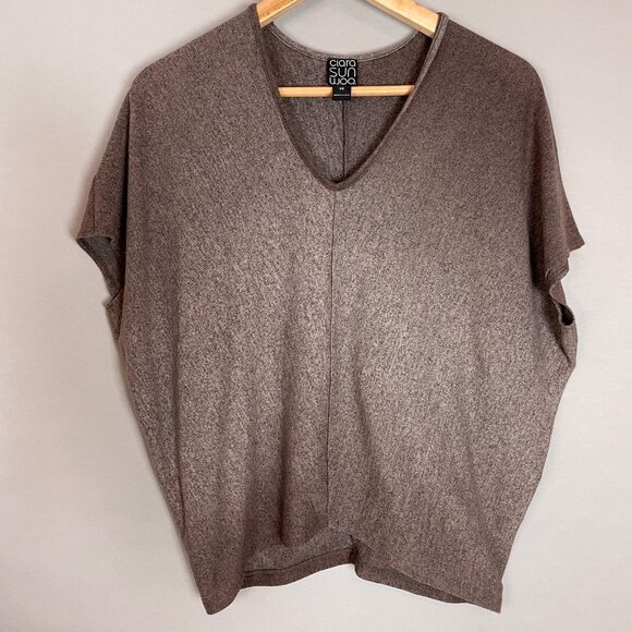 Clara Sun Woo‎ Knit Top Short Sleeve Ombre Shirt V-Neck Slouchy Size XS Stretch - Picture 1 of 10